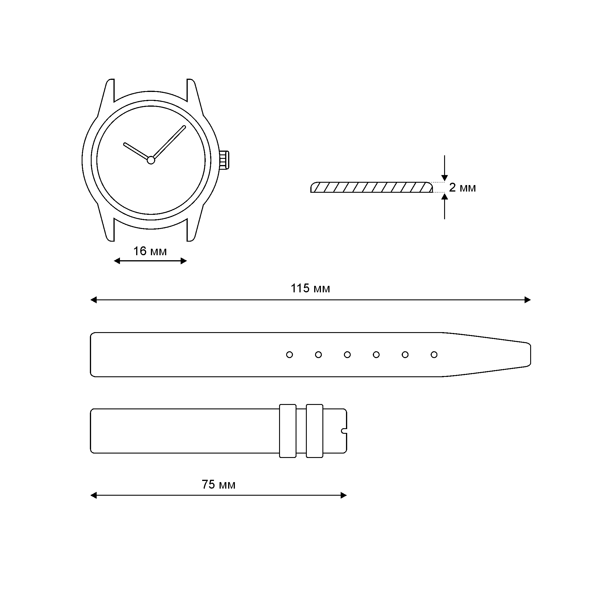 Ремешок для часов Ремень кожаный РК-1603-01-1-2 Classic